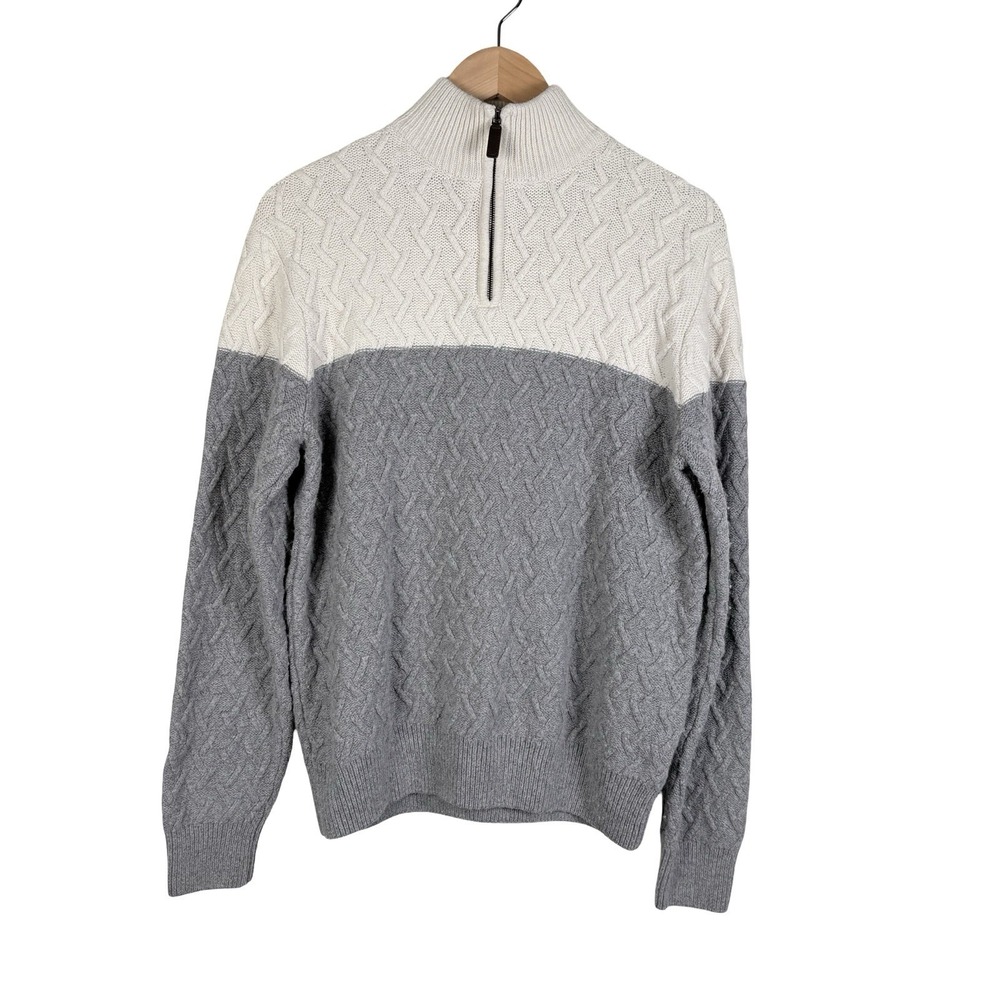 WILLIAM RAST Sweater Women's Size L Cream Gray 1/4 Zip Long Sleeve